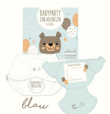 Babyparty Einladungen, 5 Stck - blau