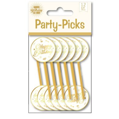 Party Picks Happy Birthday, wei/gold