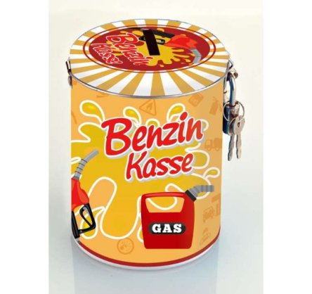 Metall-Spardose mit Schloss Benzin