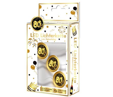LED Lichterkette mit Zahl 80, schwarz/gold