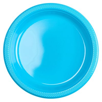 20 Teller azurblau Plastik rund 22,8 cm