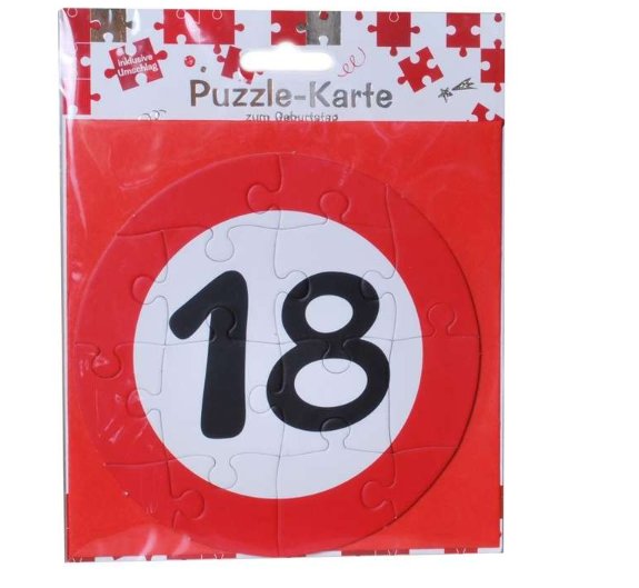 Puzzle-Karte Zahl 18 mit Umschlag
