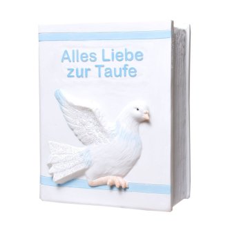 Spardose Buch Taufe, blau