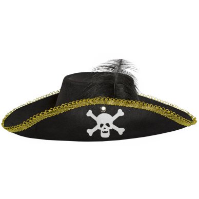 Schwarzer Piratenhut mit Totenkopf Deluxe