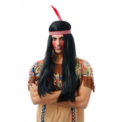 Indianer Perücke - schwarz mit Kopfband