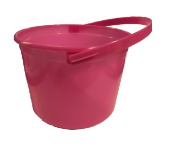 Plastikeimer als Gsteaccessoires, pink