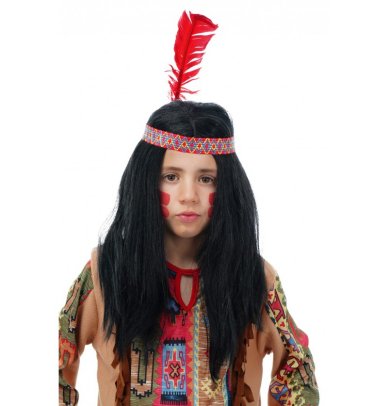 Indianer Perücke - schwarz mit Kopfband
