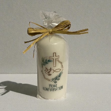 Kerze zur Konfirmation, verpackt