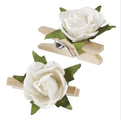 Mini Rosen in weiß mit Klammer, 12 Stück