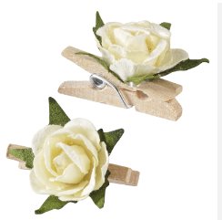 Mini Rosen in creme mit Klammer, 12 Stck