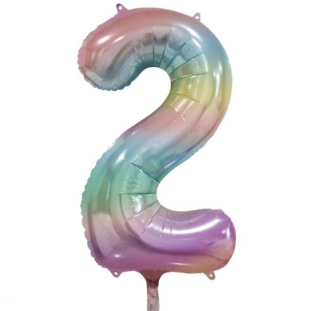 Folienballon Zahl 2 Pastell Regenbogen, 86 cm