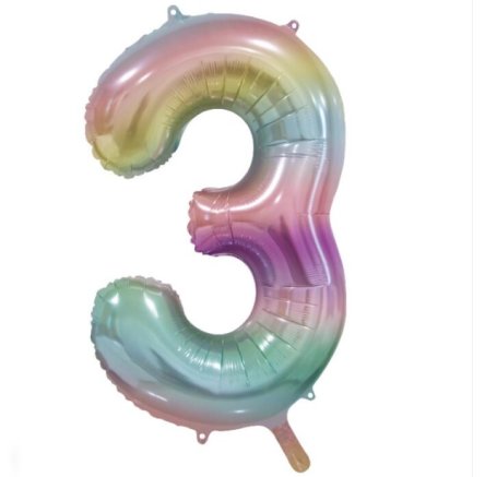 Folienballon Zahl 3 Pastell Regenbogen, 86 cm