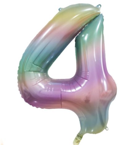Folienballon Zahl 4 Pastell Regenbogen, 86 cm