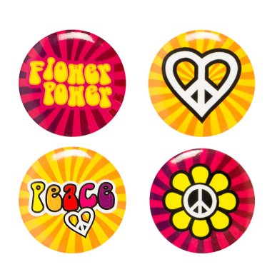 Hippie Ansteckbuttons, 4 Stck