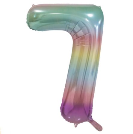 Folienballon Zahl 7 Pastell Regenbogen, 86 cm