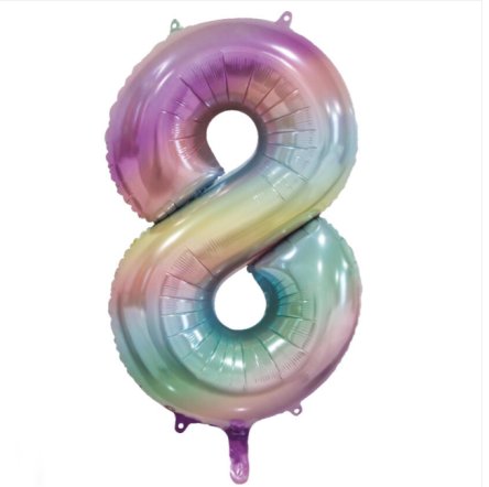 Folienballon Zahl 8 Pastell Regenbogen, 86 cm