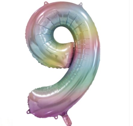 Folienballon Zahl 9 Pastell Regenbogen, 86 cm