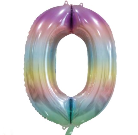 Folienballon Zahl 0 Pastell Regenbogen, 86 cm