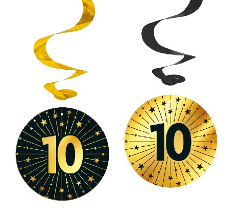 Swirl Girlanden zum 10. in gold/schwarz