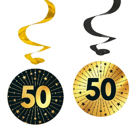 Swirl Girlanden zum 50. in gold/schwarz
