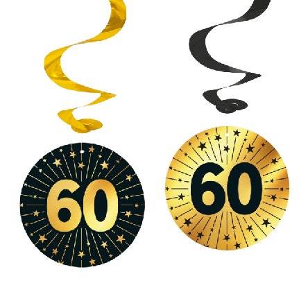 Swirl Girlanden zum 60. in gold/schwarz