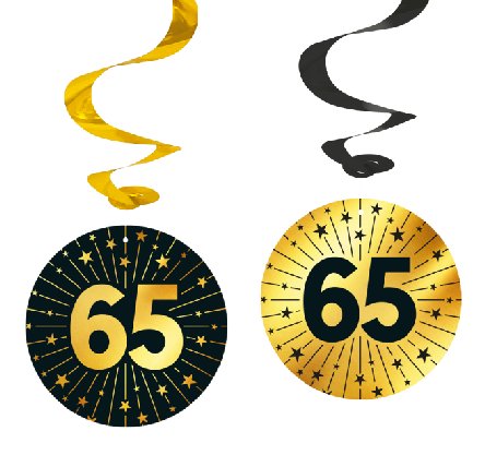 Swirl Girlanden zum 65. in gold/schwarz