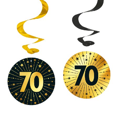 Swirl Girlanden zum 70. in gold/schwarz