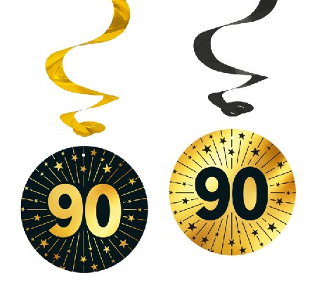 Swirl Girlanden zum 90. in gold/schwarz