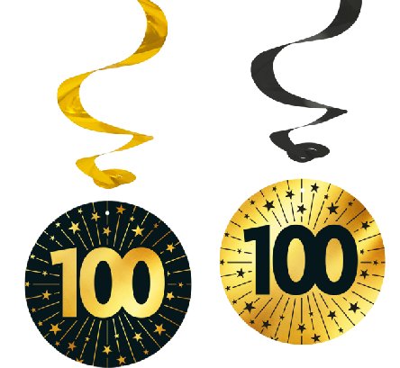 Swirl Girlanden zum 100. in gold/schwarz