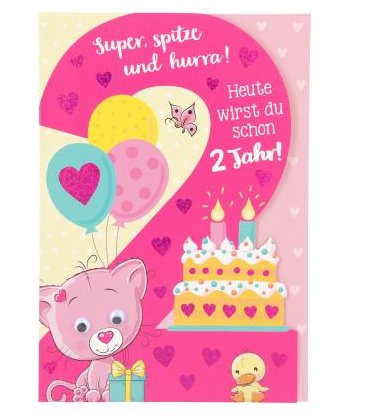 Geburtstagskarte fr Kinder zum 2.Geburtstag