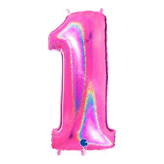 Riesenzahl 1 Glitter Holo Pink, 102 cm