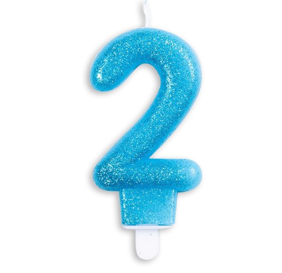 Kerze 2 Jahr Blau Glitter, 7cm
