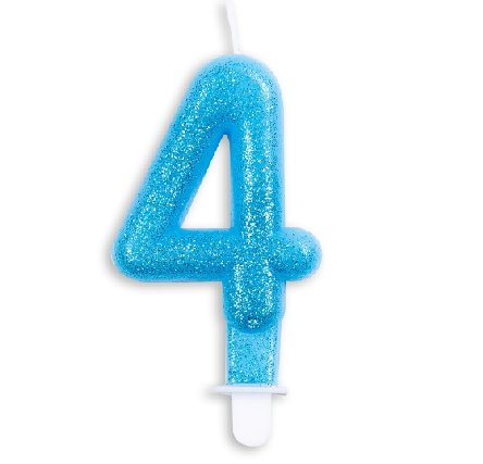 Kerze 4 Jahr Blau Glitter, 7cm
