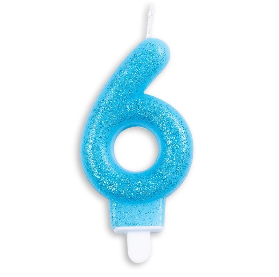 Kerze 6 Jahr Blau Glitter, 7cm