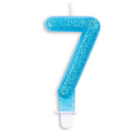 Kerze 7 Jahr Blau Glitter, 7cm
