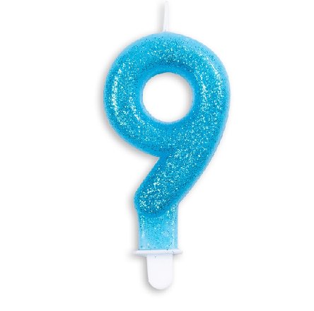 Kerze 9 Jahr Blau Glitter, 7cm
