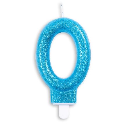 Kerze 0 Jahr Blau Glitter, 7cm