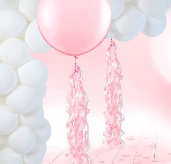 Spiral Tassel fr Ballons, wei/rosa