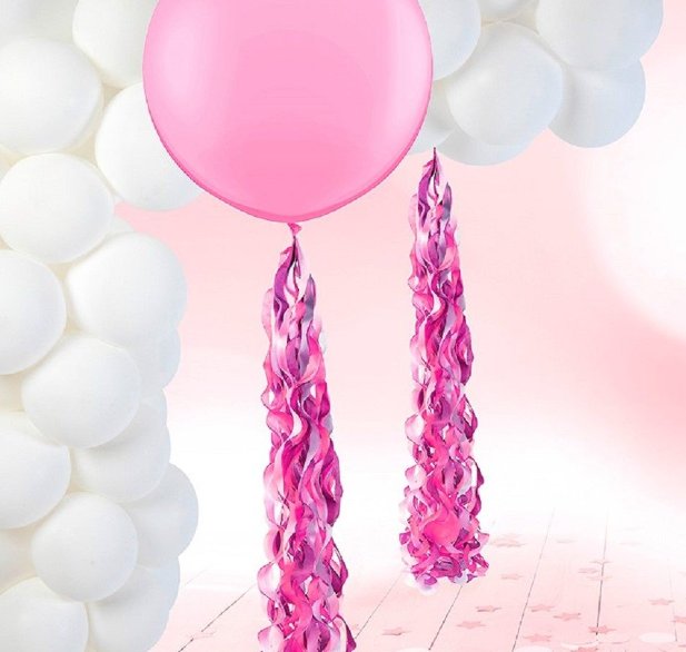 Spiral Tassel fr Ballons, wei/pink/lavendel