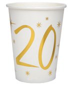 Becher in wei mit Zahl 20, gold