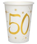 Becher in wei mit Zahl 50, gold