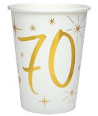 Becher in wei mit Zahl 70, gold