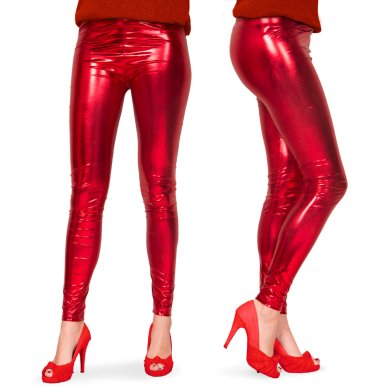 Leggings Metallic-Look Rot - Gre S-M