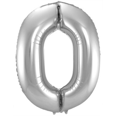 Silberner Folienballon Zahl 0 - Mae: 86 cm