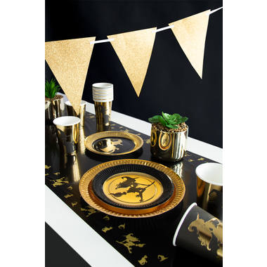 Tischläufer in gold/schwarz mit Hexe
