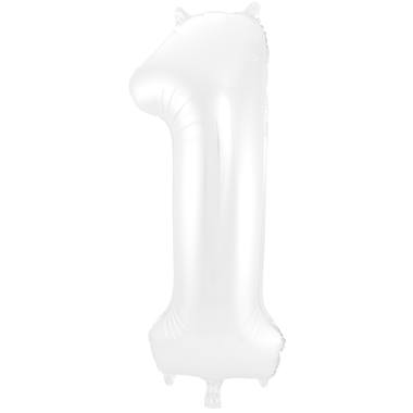 Weier Folienballon Zahl 1 - Mae: 86 cm