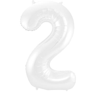 Weier Folienballon Zahl 2 - Mae: 86 cm