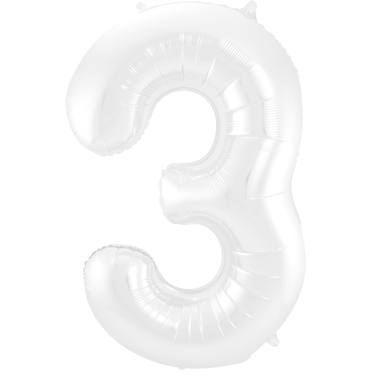 Weier Folienballon Zahl 3 - Mae: 86 cm