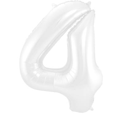 Weier Folienballon Zahl 4 - Mae: 86 cm