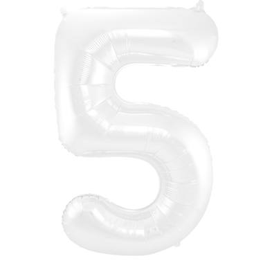 Weier Folienballon Zahl 5 - Mae: 86 cm